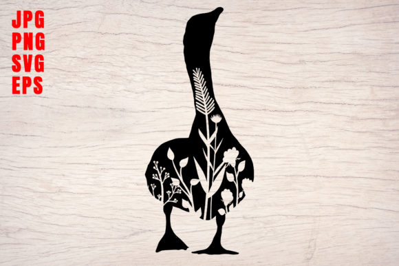 Duck Silhouette Floral Animals SVG PNG