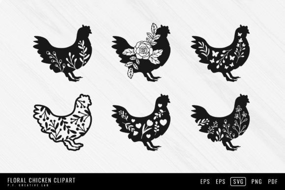 Floral Chicken SVG Farm Animals Bundle
