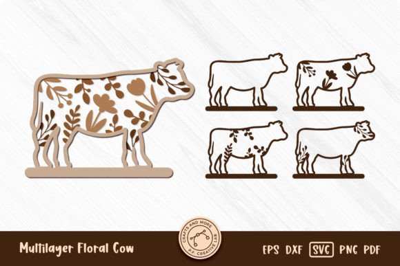 Floral Cow SVG Multilayer Cut File
