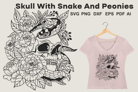 Floral Skull SVG, Skull with Snake