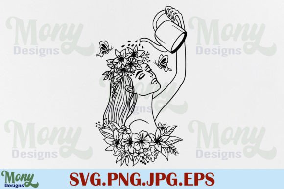 Girl Watering Herself, Floral Woman SVG