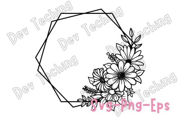 Hexagon Floral Frame SVG