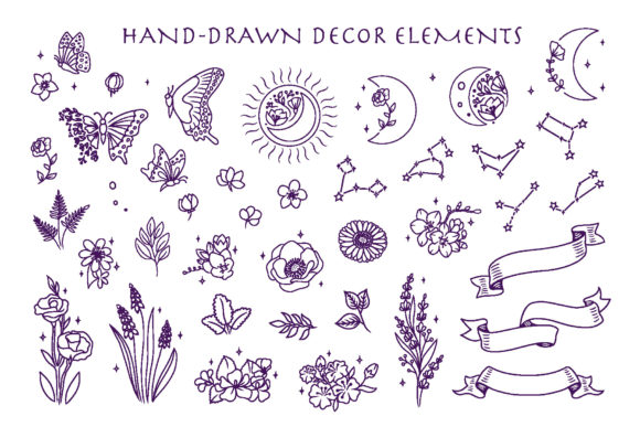Line Flowers Clip Art. Magic Bundle