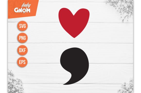 Semicolon and Heart SVG, Floral Semicolo